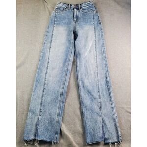Ksubi Playback Lifetime Panel Jeans Womens 25 Denim Stright Hugh Waist Hem Split